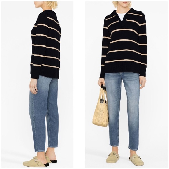 Vince Johnny-Collar Stripe Wool-Cashmere Sweater - Picture 8 of 14